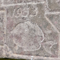 1953, fish, from 12-panel carving. Chicago Lakefront stone carvings, south of La Rabida Hospital. 2023