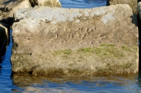 Edwin Loves Edwina, detail. Chicago lakefront stone carvings, south of La Rabida Hospital. 2021