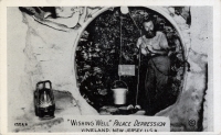 George Daynor and wishing well at the Depression Palace, Vineland, New Jersey, postcard