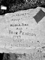 June 30, 1947, Margret, Jimmy, Norma Jean and Bror Pearson. I Love Them. Lost. Chicago lakefront stone carvings, south of Montrose Harbor. 2003