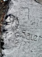Rugged face and more, G. Salem 3/77. Lost. Chicago lakefront stone carvings, south of Montrose Harbor. 2003