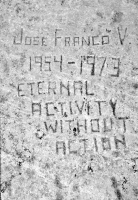 Jose Franco V, 1954-1973/Eternal Activity Without Action. Aron Packer photo. Chicago lakefront stone carvings, Montrose Harbor. 1989