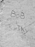 Bob + Kathy, detail. Chicago lakefront stone carvings, Montrose Dog Beach. 2017
