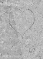 J,R, perhaps added to an existing heart. Chicago lakefront stone carvings, Montrose Beach. 2017