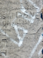 Autograph rock: Gene 1958 detail. Chicago lakefront stone carvings, between 45th Street and Hyde Park Blvd. 2018