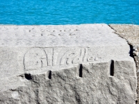 Bill Adler. Chicago lakefront stone carvings, between 45th Street and Hyde Park Blvd. 2018