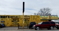 Rudy's painted facade, Rudy's Muffler, Pulaski Road at Potomac, Chicago