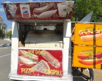 Hot dogs, pizza and egg roll, Street Food Vendor sign art, National Mall, Washington D.C.