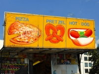 Pizza, pretzel and hot dog, Street Food Vendor sign art, National Mall, Washington D.C.