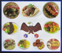 Various food items with eagle, Street Food Vendor sign art, National Mall, Washington D.C.