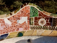 Mosaic fence, detail, Park Güell, Barcelona
