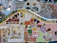 Mosaic fence, detail, Park Güell, Barcelona