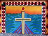 Cross mural under Well House, St. Eom's Pasaquan, 2016