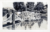 Pond and bridge at Peterson's Rock Garden, between Bend and Redmond, Oregon, postcard