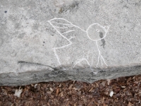 Strange figure, bird (detail). Chicago lakefront stone carvings, Promontory Point. 2025