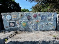 Mosaic rock, completed over the course of 2018. Chicago lakefront stone carvings, Promontory Point. 2018