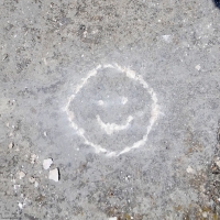 A simple smiley face carving contributed by a member of the public at the May 28 carving demo. Promontory Point. 2022