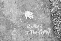 Hands and Raised at the Point, made during the Oct. 9, 2022, Promontory Point carving workshop. Level 5. Chicago Lakefront stone carvings, Promontory Point. 2022