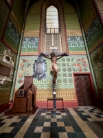 The Church of St. Francis of Assisi, Krakow, with late 19-century wall decorations by the artist Stanisław Wyspiański -- unique motifs for an old church. He also designed the modern stained glass.