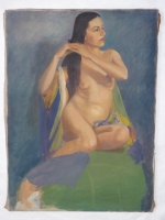 Shelly Humphrey oil painting, kneeling nude woman , found in Yakima, Washington