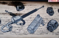 Hand-painted auto parts at Cool Heat, 47th Street near Aberdeen, Chicago-Roadside Art