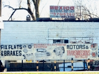 Some folky auto parts on the signs  at Mexico Auto Repair and Body Shop, 87th Street near Burley, Chicago-Roadside Art