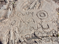 Concentric circles with writing, Pu`u Loa petroglyphs, ⁨Hawai‘i Volcanoes National Park⁩