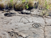 Anthropomorphs with circles, Pu`u Loa petroglyphs, ⁨Hawai‘i Volcanoes National Park⁩