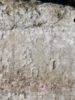 J, R.J.I., BM, CK, UF, R, heart (detail). Chicago Lakefront stone carvings, south of La Rabida Hospital. 2025