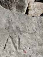 Jerry, Al (detail), Bob, Ronnie George, Lefty, T, B.H. Chicago lakefront stone carvings, south of La Rabida Hospital. 2025