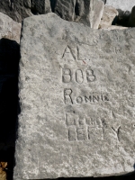 Jerry, Al, Bob, Ronnie George, Lefty, T, B.H. Chicago lakefront stone carvings, south of La Rabida Hospital. 2025