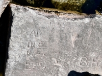 Jerry, Al, Bob, Ronnie George, Lefty, T, B.H. Chicago lakefront stone carvings, south of La Rabida Hospital. 2023