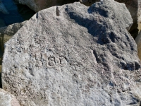 Boov(?). Chicago Lakefront stone carvings, south of La Rabida Hospital. 2025