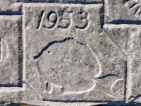 1953, fish, from 12-panel carving. Chicago Lakefront stone carvings, south of La Rabida Hospital. 2025