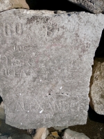 Autograph rock detail: Lou, B, JH, Joe, DIck, Michael, B, Arrow, others. Chicago Lakefront stone carvings, south of La Rabida Hospital. 2025
