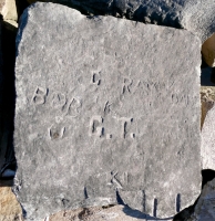 Autograph rock: JI, Bob, K, G.T., C, Ray, Babe, W, K, Shorty, Pegleg, Bart, Ray, others. Chicago lakefront stone carvings, south of La Rabida Hospital. 2025