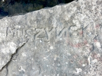 (Ken) Muszynski, a lifeguard, detail. Chicago lakefront stone carvings, Rainbow Beach jetty. 2019