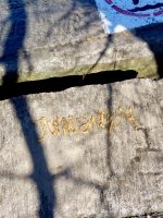 Jumangy. Chicago lakefront stone writing, 75th Street and Rainbow Beach. 2019