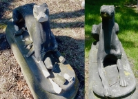 Rosehill grave site dog showing before and after damage: E.H. Stein, 1827-1871