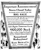 Klee Bros. Department Store ad, Chicago Tribune, 1/8/29