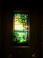 Window in the 1914 mausoleum at Rosehill.