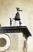 Old clock tower and weather vane postcard