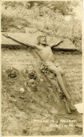 Crucifixion mud sculpture, Austin, Minnesota, postcard