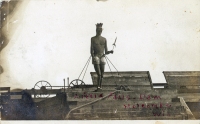 Indian sculpture on Little Falls Dam, Holcombe, Wisconsin postcard