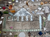 Building sidewalk mosaic, detail, Howard Finster's Paradise Garden, 2016