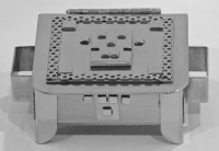 Stanley Szwarc stainless steel face box with abstracted rectangular face, front view