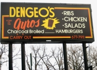 Dengeo\'s, also Home of the Gyros, Main at McCormick, Skokie, Illinois. Sign gone.