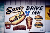 A nice presentation of the Chicago fast food story. Sam's Drive Inn, Central Avenue at Schubert. Painted by Kenny Sign. Gone