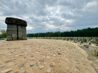 Memorial at the site of the Treblinka death camp, which the Nazis evacuated and razed following a 1943 prisoner uprising. My relatives who had fled to Bialystok after the Nazi invasion probably died here. Treblinka is a bit over an hour southwest of Tiktin (Tykocin)