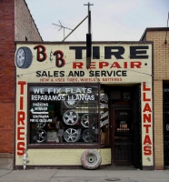 Wall paintings on storefront of B&B Tire Repair, Western Avenue at 47th Street, Chicago-Roadside Art